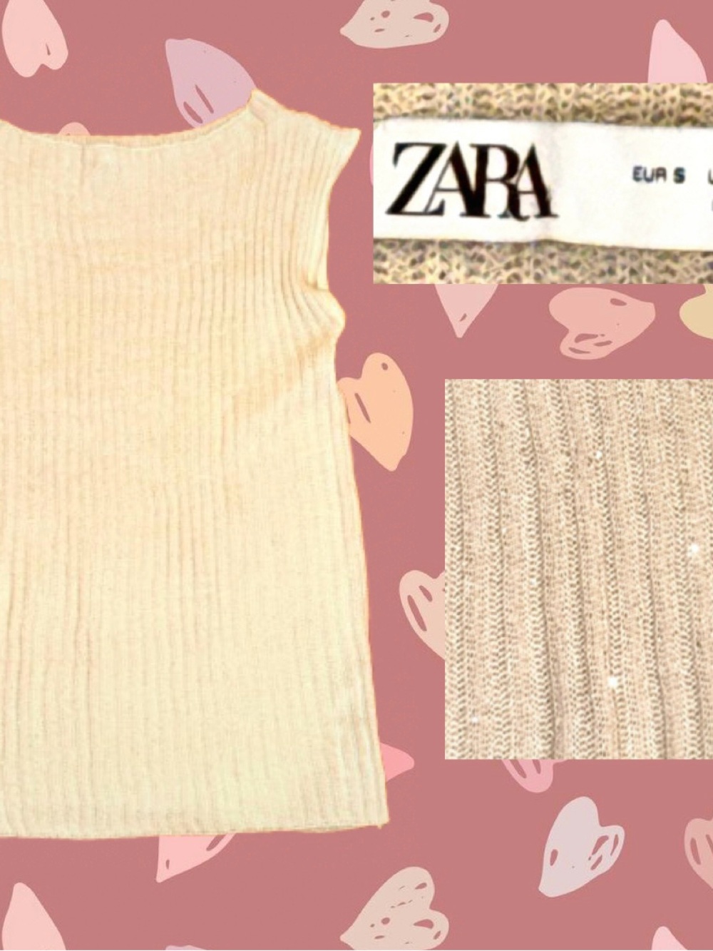 Zara Cream Ribbed Sleeveless Tank
